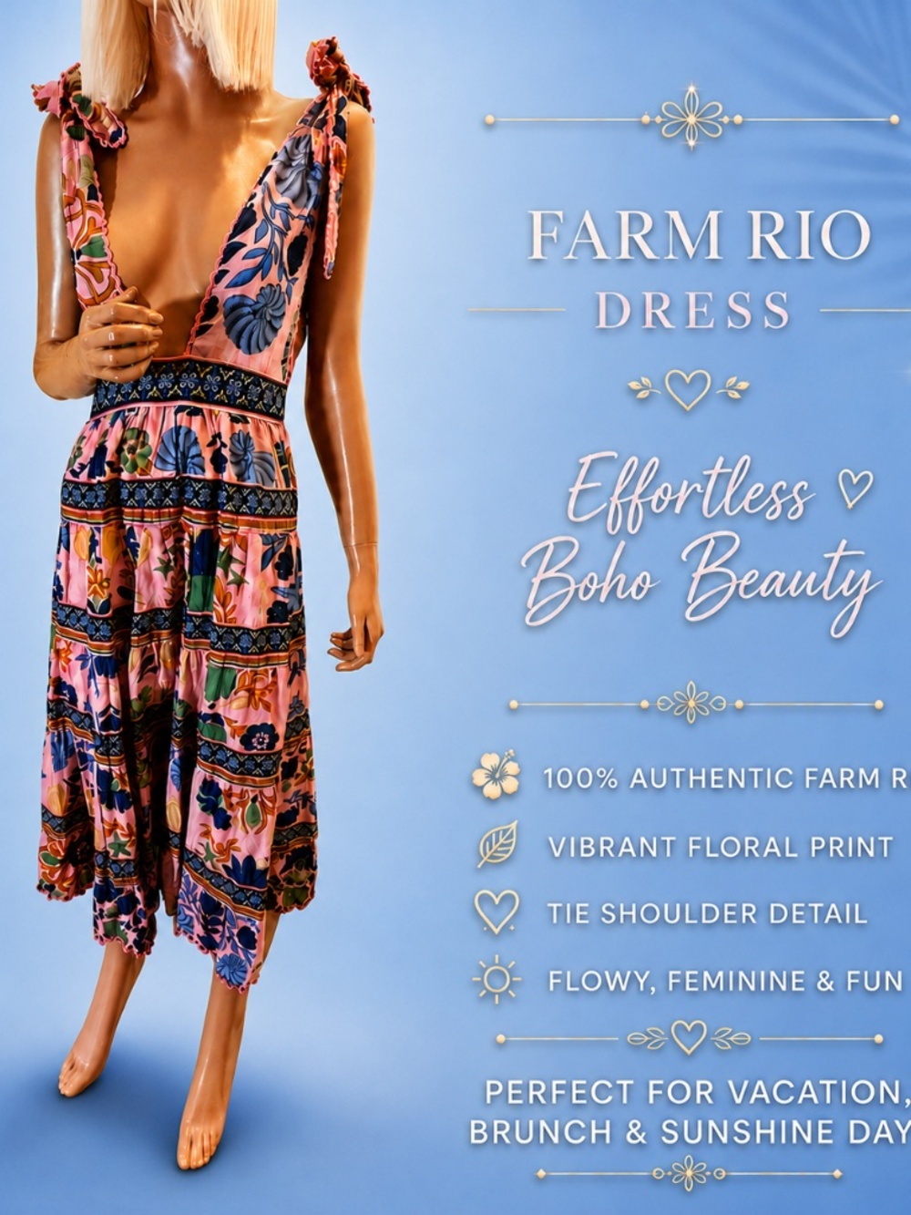 Farm Rio Pink Floral Tiered Tie-Shoulder Maxi Dress small